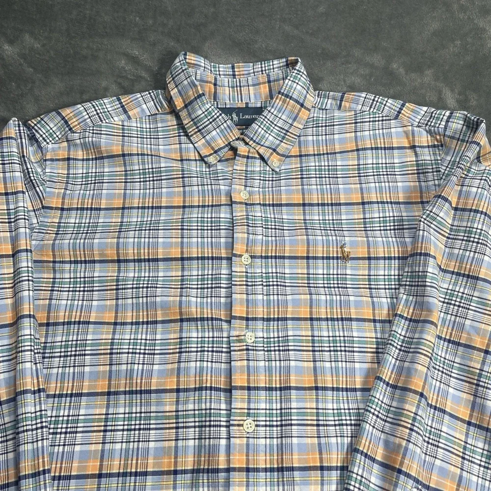 Polo Ralph Lauren Shirt XL Classic Fit Plaid Flesh Pony Oxford Long Sleeve Woven